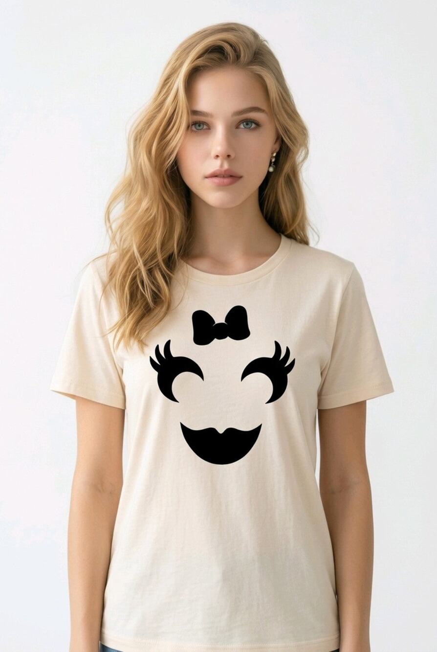10 Threads Bow & Eyelash Graphic T-Shirt Light Peach Women's Large NWOT